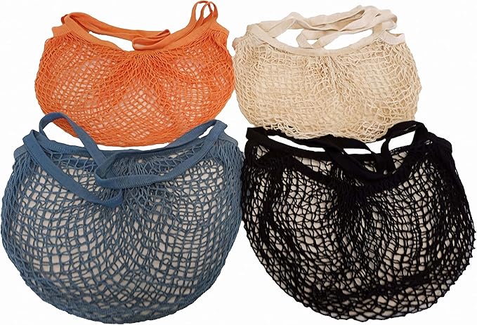 Homeneeds Reusable Long Handle Grocery Bags, Fruit and Vegetable Shoulder Bag, Washable Cotton Mesh String Organizer Shopping Handbags