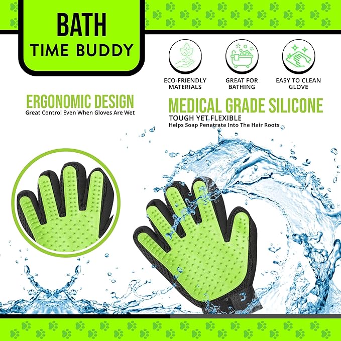 HappiTails Pet Grooming Gloves – 1 Pair – Deshedding & Bath Massage Mitts for Dogs & Cats – Choose from 5 Colors – Adjustable, Reusable & Easy to Clean (Lime Green)