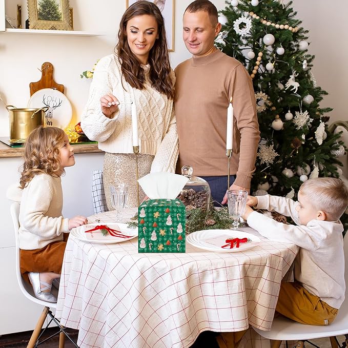 Christmas Gingerbread Tissue Box Cover, Snowman Leather Tissue Holders Decorative for Home Office Kitchen Bathroom Organizer, Square Facial Paper Organizer Christmas Table Decor -036