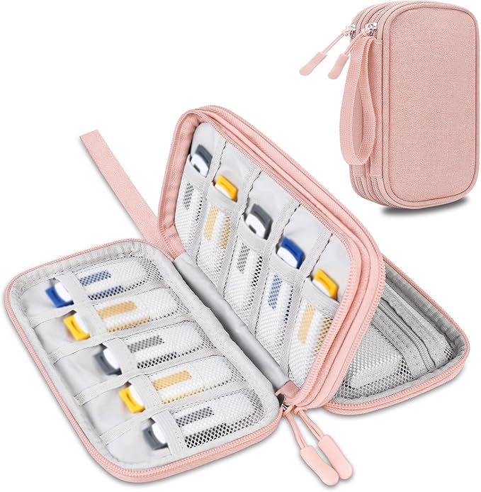 Lacdo USB Flash Drive Case Thumb Drive Holder Case Organizer Portable Electronic Accessories Storage Bag for SanDisk/SamData/Samsung USB Flash Drives Jump Drive Memory Stick, SD Card, Cable,Light Pink