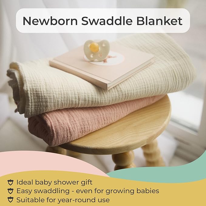 Sweet Acorn Muslin Swaddle Blanket – Soft Cotton Muslin Baby Blanket for Newborns, Infants, and Toddlers, All-Season Comfort Baby Essential - Blue, Teal