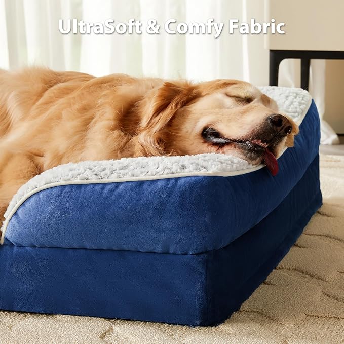 LEXTRO Orthopedic Dog Bed for Extra Large Dogs, Egg Crate Foam Bed for Extra Large Dogs, Equipped with Removable Waterproof Pillow Cover and Anti-Slip Bottom, Pet Bed