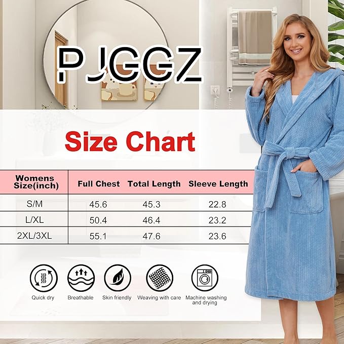 PJGGZ Hooded Bathrobes for Women, Soft Long Towel Robes for Women - Quick Dry yet Warm