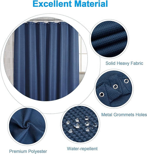 AmazerBath Waffle Shower Curtain Heavy Duty 240GSM, Navy Blue Shower Curtain Fabric Waffle Textured, Hotel Quality, Bathroom Shower Curtains, 72 x 72 Inches