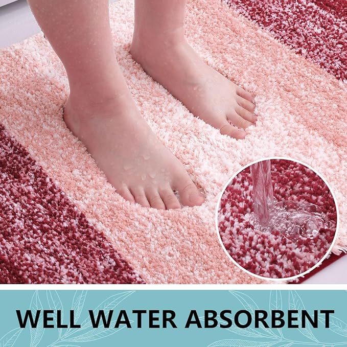 Arotive Microfiber Bathroom Rugs, Shaggy Soft and Absorbent Bath Rug, Non-Slip, Thick Plush Machine Washable Dry Bath Mats for Bathroom, Tub and Shower, 47x17, Burgundy, Rectangular