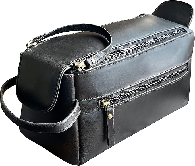 Rustic Town Leather Wash Bag for Men - Travel Toiletry Bag - Shaving Dopp Kit Toiletries Organizer - Leather Makeup Bag for Women