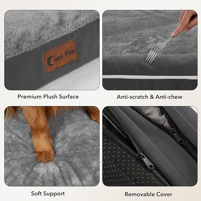 Casa Paw Orthopedic Dog Beds for Large Sized Dogs, Waterproof Egg Crate Foam Medium Dog Couch Beds for Crate 35x22Inch, Washable Pet Beds with Removable Cover and Nonskid Bottom, Dark Grey
