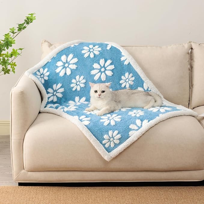 Yaning Waterproof Blanket for Dog Puppy Cat, Cute 3D Textured Flower Dog Blanket for Bed Couch Sofa, Soft Liquid Pee Proof Furniture Protector, 30"x40", Blue