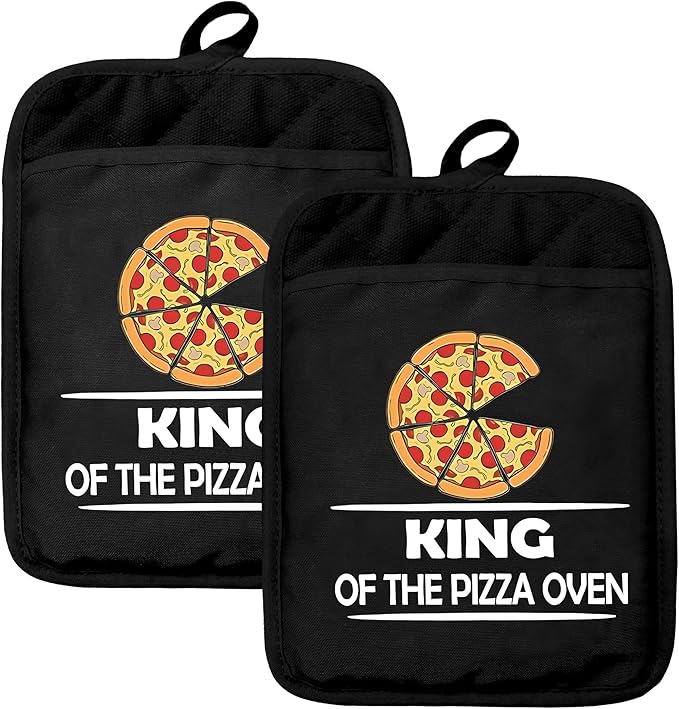 Funny Oven Mitts Set, Funny Pizza Themed Gifts for Lovers, King of The Pizza Heat Resistant Kitchen Oven Gloves for Baking and Cooking,Pot Holders