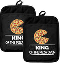 Funny Oven Mitts Set, Funny Pizza Themed Gifts for Lovers, King of The Pizza Heat Resistant Kitchen Oven Gloves for Baking and Cooking,Pot Holders