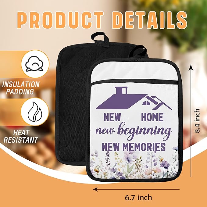 Home Sweet Home Pot Holders with Pockets, Best Housewarming Gifts, House Warming Gifts Oven Pot Holders Heat Resistant Oven Mitts Hot Pads for Kitchen Baking Cooking