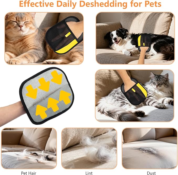 UIQELYS Pet Grooming Gloves for Cats & Dogs – Gentle Deshedding & Massage Brush Glove, Efficient Hair Remover with Static Adsorption, Soft Silicone Tips, Easy to Clean & Comfortable Fit