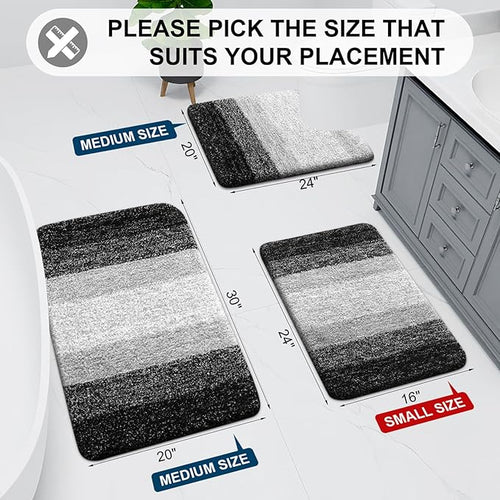 Arotive Microfiber Bathroom Rugs, Shaggy Soft and Absorbent Bath Rug, Non-Slip, Thick Plush Machine Washable Dry Bath Mats for Bathroom, Tub and Shower, 70x46, Black, Rectangular