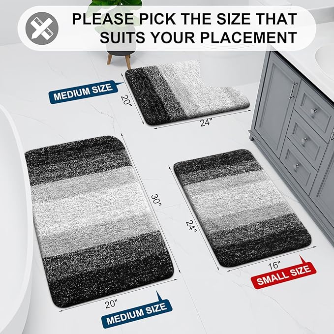 Arotive Microfiber Bathroom Rugs, Shaggy Soft and Absorbent Bath Rug, Non-Slip, Thick Plush Machine Washable Dry Bath Mats for Bathroom, Tub and Shower, 34x21, Black, Rectangular