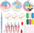 Woohome Punch Needle Kit Included Plastic Hoops, Punch Needle Cloth, Color Yarn and Punch Needle Tools for Adults, Beginners (Moon and Sunflower)