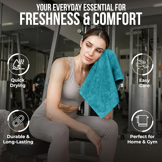 RIVERSIDE 24 Pack Washcloths Set - 100% Cotton [12x12 Inches] - 500 GSM, Soft, Quick-Dry & Highly Absorbent Face Towels - Perfect for Bathroom, Gym, Hotel, Spa & Travel - Teal