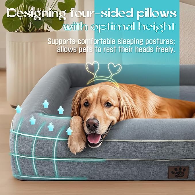 TaiBest Waterproof Memory Foam Dog Beds for Extra Large Dogs Non-Slip Orthopedic Dog Beds Washable Couch Pet Bed with Removable Cover (Grey, Large)
