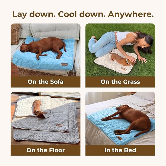 Pelsbarn Dog Cooling Mat- Ice Silk Summer Comfort, Self Cooling, Non-Slip Dog Pad, Durable & Washable, Mat for Large Dogs 25"" x 37"", Support Shelter Dogs with Every Purchase (Beige)