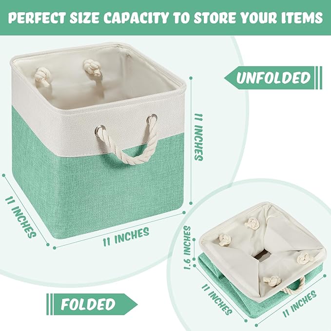 Geiserailie 6 Pcs 11 x 11 Inch Cube Storage Bins Fabric Storage Organizer Bins Foldable Cube Baskets with Sturdy Carry Handles Wicker Baskets for Home(Macaron Color)