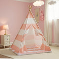 xiaowantong Teepee Tent for Kids with Padded Mat, Lights, and Carry Bag, Washable Playhouse for Indoor Use, Ideal Play Tent for Girls and Boys, Stripe Pink
