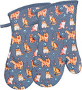 Oven Mitts Gloves 1 Pair Heat Resistant 480 ℉ Non Slip Clear Silicone Printed Cat Comfortable Cotton Lining Kitchen Men Cooking Barbecue Machine Washable (Cat, Grey Mitts)