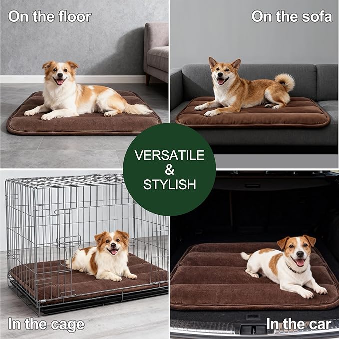 Fogkiss Dog Bed Mat, Reversible Dog Crate Pad with Washable Kennel Mat and Soft Foam, Flat Pet Bed for Dogs & Cats, for Crates Carriers & Travel (Dark Brown, 28" L*16" W*1.5" Th)