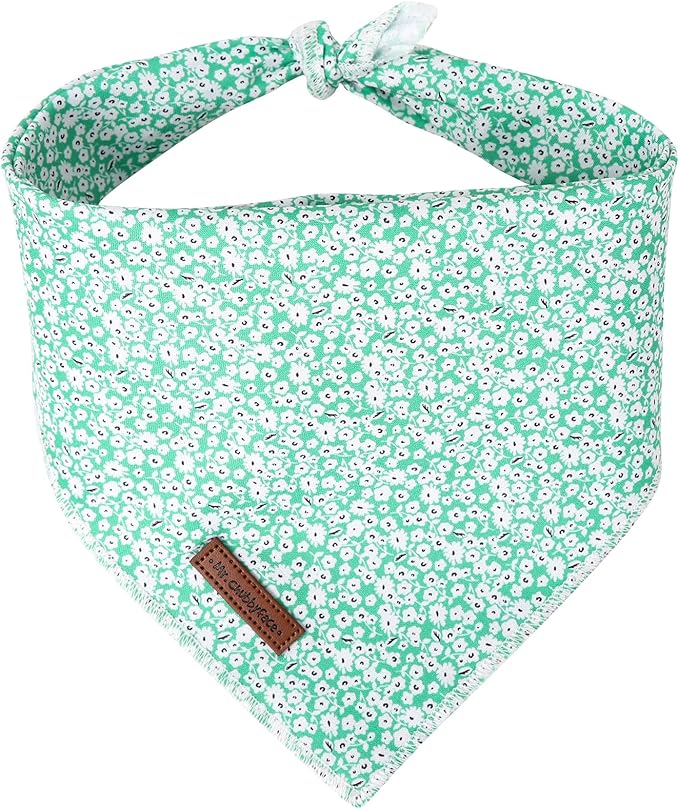 MR. CHUBBYFACE Green Wildflower Striped Dog Bandanas Reversible Triangle Bibs Scarf Accessories for Dogs Cats Pets L