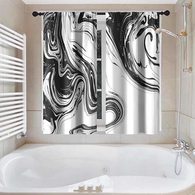 Culudea Marble Vintage Retro Shower Curtain Set, Aqua Gray Abstract Bathroom Window Waffle Cloth Waterproof Shower Curtain Set for Bathroom Decor
