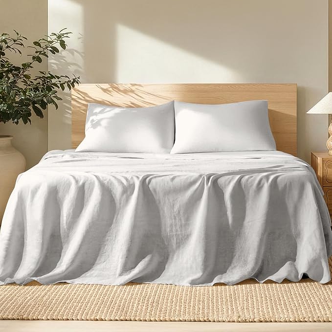 Bare Home Twin Extra Long Sheet Set - Luxury 100% European Linen - Deep Pockets - Easy Fit - 3 Piece Set - Bedding Sheets & Pillowcases (Twin XL, Glacier Grey)