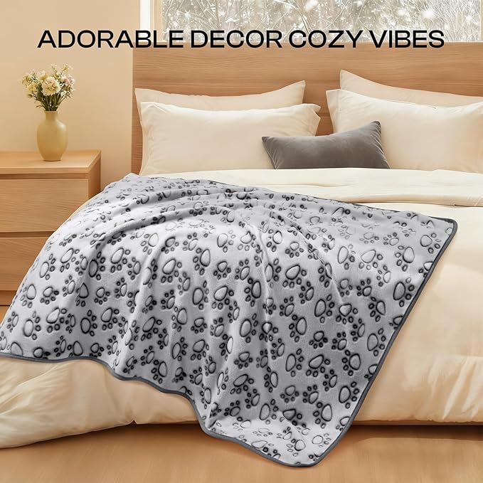 Luciphia Premium Soft Dog Blanket for Small Medium Large Dogs Washable 300GSM Fluffy Warm Fleece Puppy Cat Paw Print Pet Flannel Grey Paw XL(57"x40")