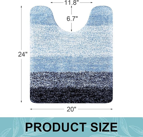 Arotive Microfiber Bathroom Rugs, Shaggy Soft and Absorbent Contour Toilet Rugs, Non-Slip, Thick Plush Machine Washable Dry Bath Mats for Toilet Base, 24x20, Blue, U-Shape