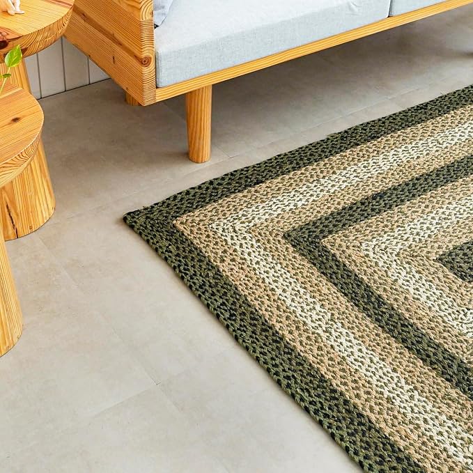 Traditional Jute Braided Rug, Rustic Country Décor for Kitchen, Living Room, Dining Room, Bedroom, Meadow, 5'X8'