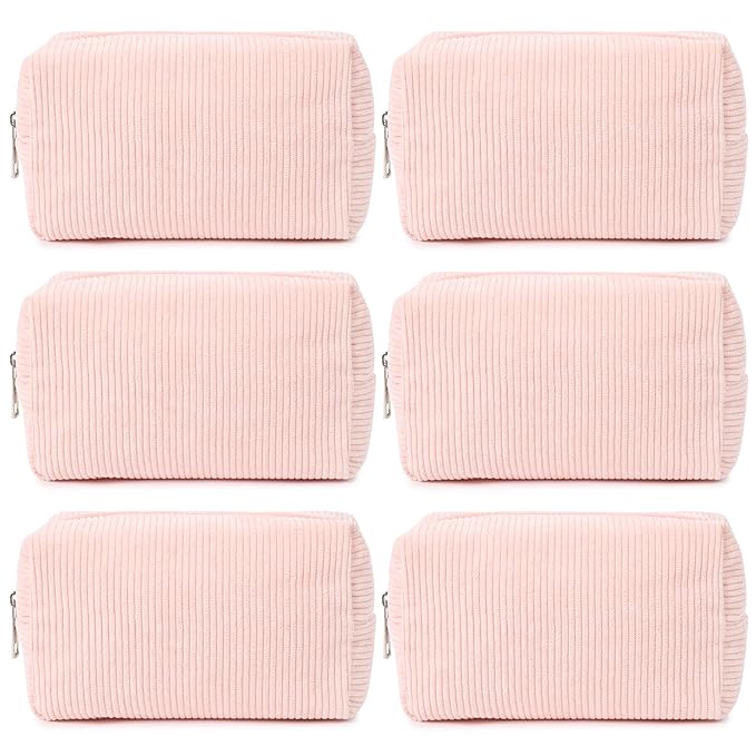 SOIDRAM 6PCS Bridesmaid Proposal Gifts Corduroy Pink makeup bag bulk for Wedding Party Favors Bachelorette party decorations Toiletry Organizer Bag Cosmetic Case Gift