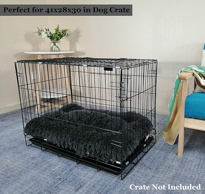 Coohom Deluxe Plush Dog Bed Pet Cushion Crate Mat,Fulffy Comfy Kennel Anti-Slip Washable Pad for Medium Large X-Large Dogs(X-Large, Black)