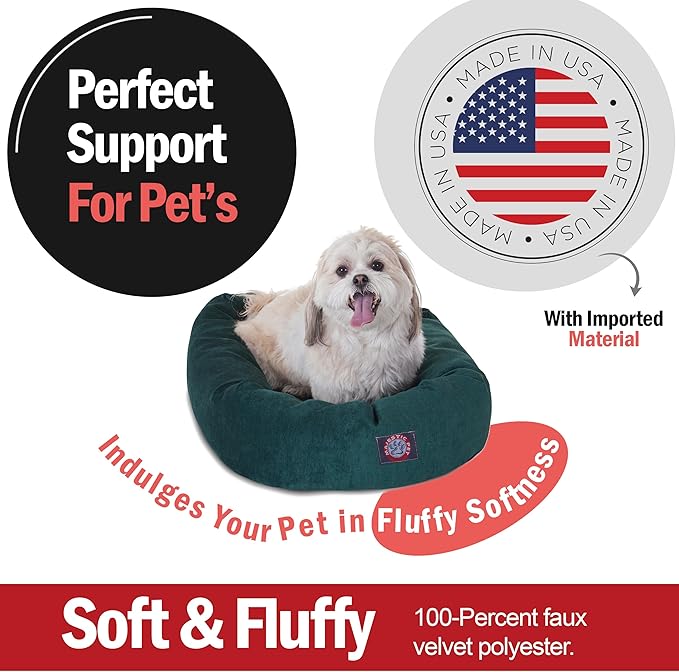 Majestic Pet 24 Inch Micro Velvet Calming Dog Bed Washable – Cozy Soft Round Dog Bed with Spine for Head Support - Fluffy Donut Puppy Mat 24x19x7 (inch) Small – Marine (2025)