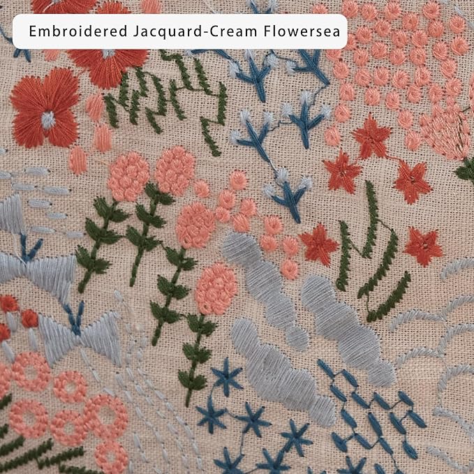 Hausfrau Tissue Box Cover Square Embroidered Jacquard Linen Tissue Holder Case Cube Decorative for Bathroom Vanity Countertop Desk Office, 5.3"x5.3"x5.3", Cream Flowersea