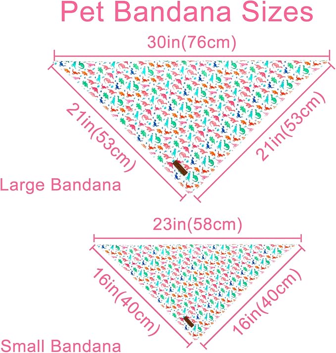 UP URARA PUP Dinosaur Dog Bandana - Comfortable Cotton Triangle Bid Scarf for Medium Large Dogs - Washable Pet Kerchief for Boys and Girls - Colorful Cute Classic Dinosaur Design
