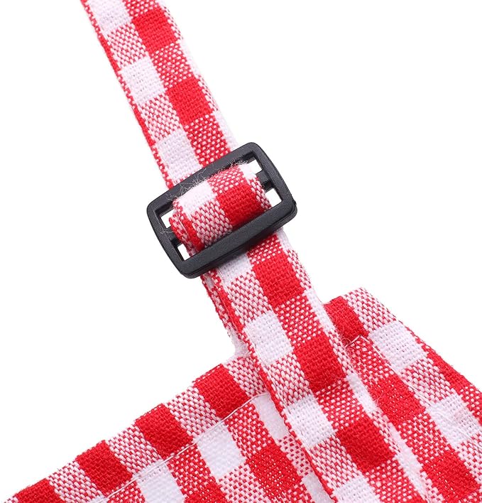 Jennice Kids Aprons - Pure Cotton Gingham Aprons with Pocket and Adjustable Neck Strap, Perfect for Painting, Cooking or Parties (Red, L)