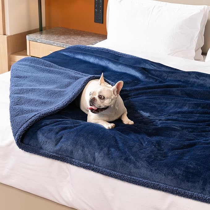 Maidewow Waterproof Dog Throw Blanket Reversible Pet Fleece Blankets Bed Cover Dark Blue Puppy Blankets Leakproof Sofa Couch Washable Cover Cat Pet Blanket for Warm-Navy Blue,S-40x28in