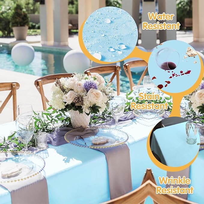 BRILLMAX 6 Pack Light Blue Tablecloths for 8 Foot Rectangle Tables 60 x 126 Inch - 8ft Rectangular Bulk Linen Polyester Fabric Washable Cloth Cover for Wedding Reception Banquet Birthday Party