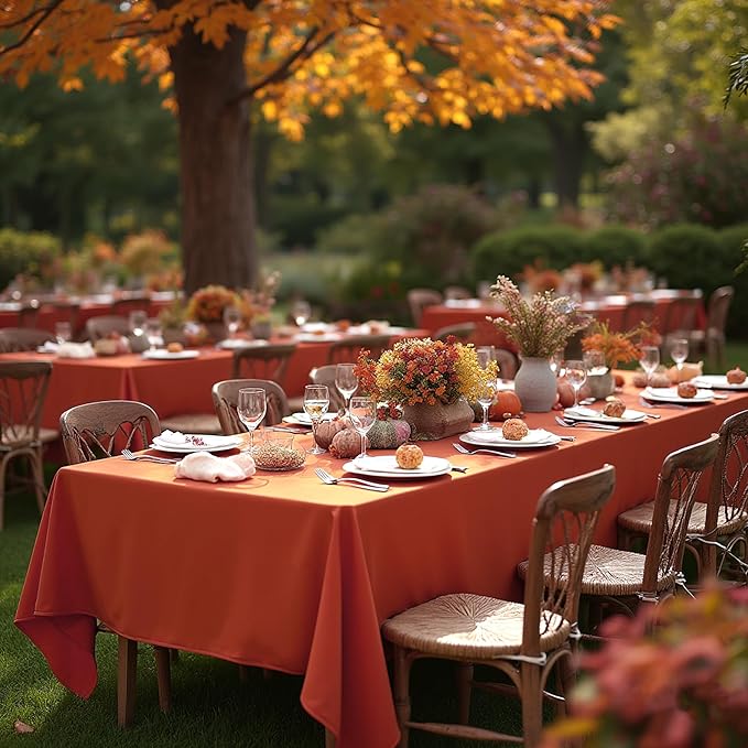 sancua Thanksgiving Tablecloths for 6 Foot Rectangle Tables, 6 Pack Burnt Orange - Washable Polyester Fabric Fall Table Cloth for Holiday Party, Birthday, Banquet Reception, 54x108 Inch Rust