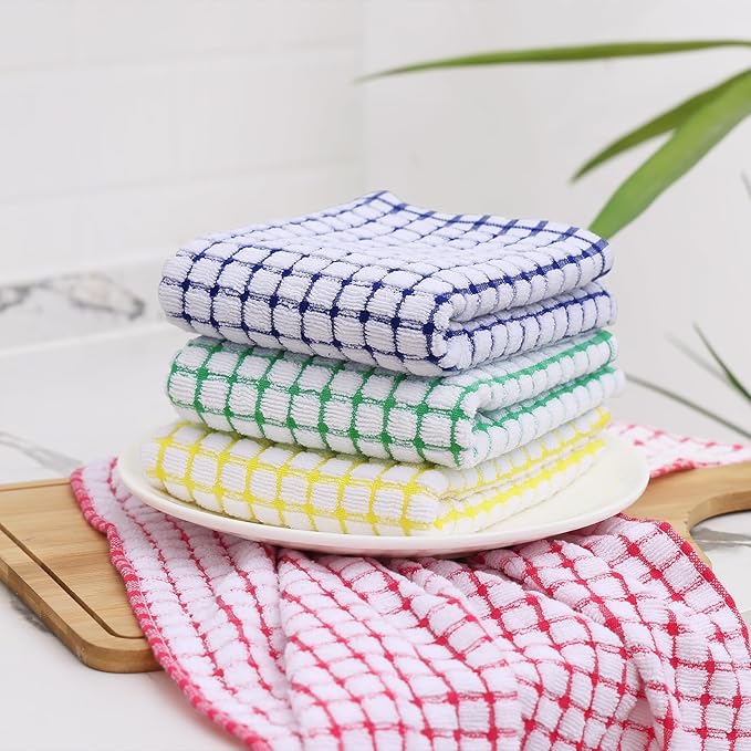Kitinjoy Cotton 8 Pack Terry Kitchen Towels, 16 x 25 Inches Super Soft and Absorbent Dish Towels, Quick Drying Hand Towels for Kitchen Drying, Multiple Colour