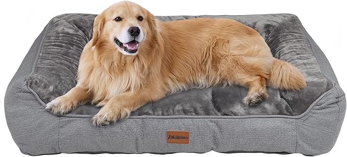 ZAKAPAWS Orthopedic Dog Bed for Extra Large Dogs - Waterproof Memory Foam Dog Couch Bed with Sides, Pet Beds with Washable Cover & Non-Slip Bottom, Grey, 42x30 Inch
