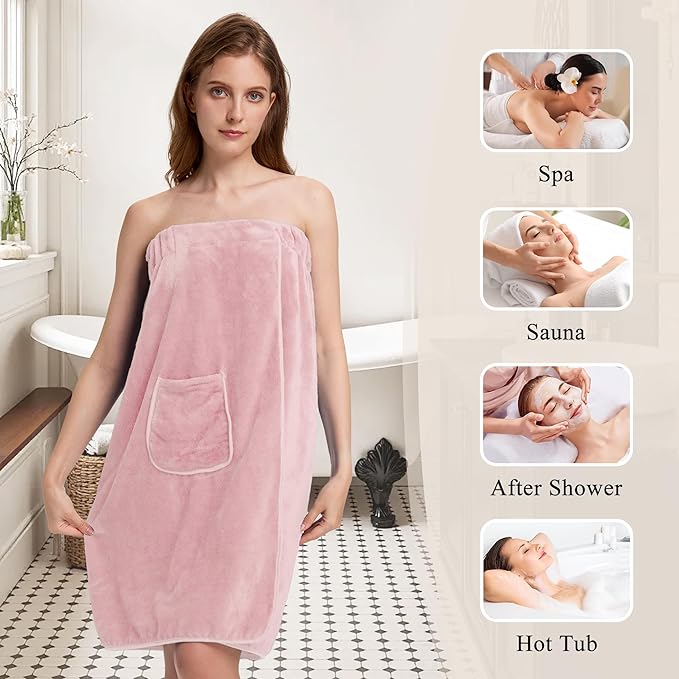 PJGGZ Towel Wrap for Women, Three Adjust Clasps Closure Bath Wraps After Shower Spa Sauna Bathrobe(Available in Plus Size)