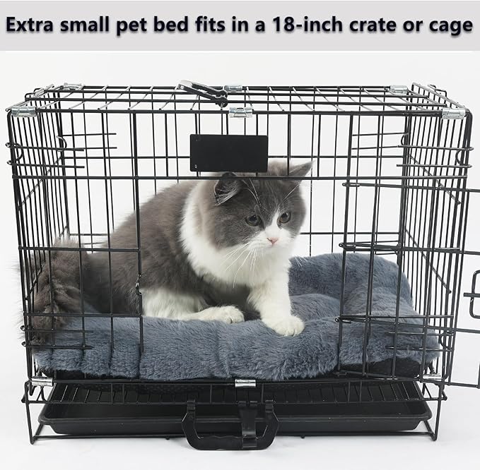 Dog Crate Bed 18 x 12 Washable Dog Beds for XX-Small Dogs Deluxe Thick Soft Fluffy Comfy Kennel Pad Anti-Slip & Anti-Scratch Pet Sleeping Mat for Cats and Extra Small Dogs Breeds,18 Inch,Dark Grey