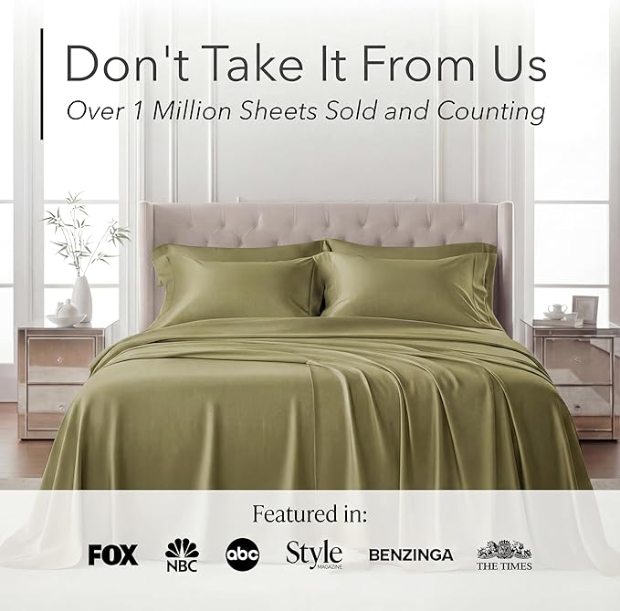 DECOLURE 100% Viscose Derived from Bamboo Sheets King Size - Luxury 6 Pc Naturally Cooling Sheets, Ultra Soft Bed Set - Deep 17" Pockets, Durable Double Stitching, Oeko Tex Standard (Light Olive)