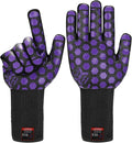 J H Heat Resistant Oven Glove:EN407 Certified 932 °F, 2 Layers Silicone Coating, Oven Mitts for Cooking, Kitchen, Fireplace,Camping, Grilling (Black/Purple, Extra Long Cuff)