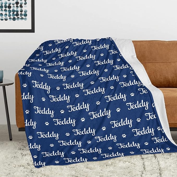 Ecautly Custom Pet Blanket for Dog, Personalized Pet Blanket with Name, Customized Paw Print Throw Blanket for Cat, Gift for Pet Bereavement, Dog Bed Blanket Passing Away Gifts