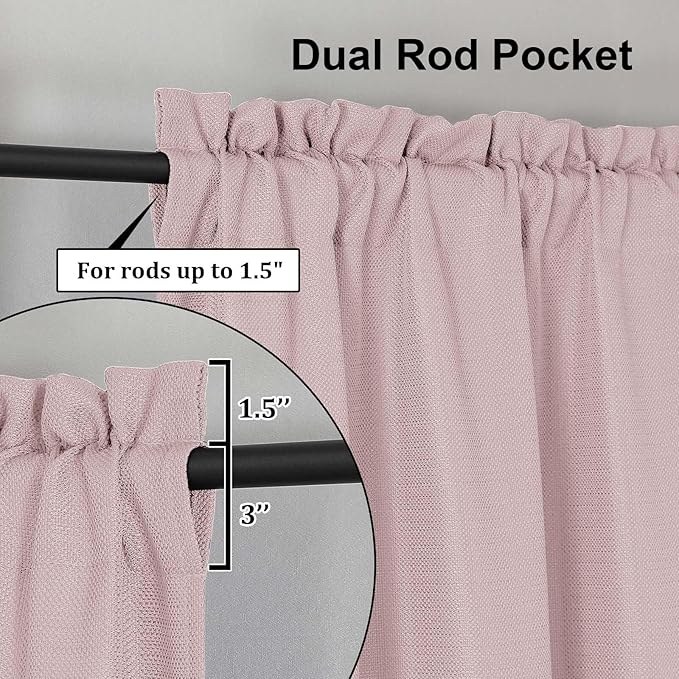 Lecloud Bessie Blush Pink Curtains 54 Inch Length 2 Panels Set, Light Filtering Faux Linen Textured Window Curtains, Rod Pocket Curtain Drapes for Bedroom Living Room, Each 30 W x 54 L