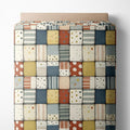 Soft Neutral Patchwork Cotton Fabric Panel 61 x 36.6 Inches, Minimal Geometric Quilt Pattern, Beige Blue Mustard Tones, 100% Cotton 140 GSM